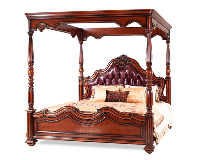 美式古典实木卧室床